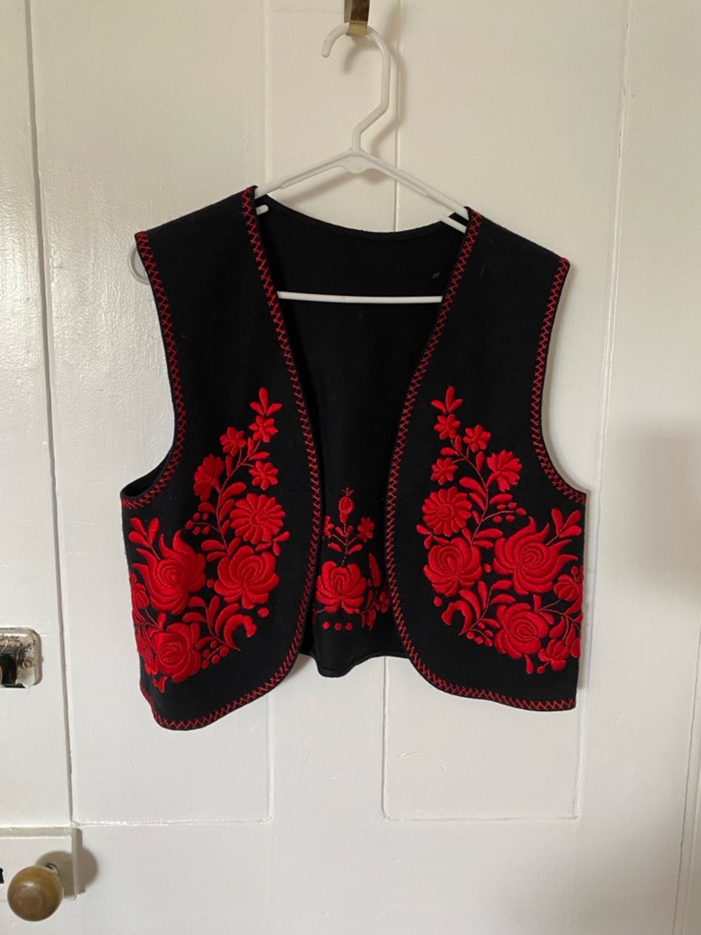 Black Vest with Red Floral Embroidery